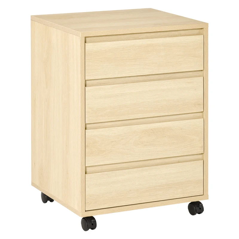 Caisson de bureau sur roulettes 46 x 40 x 65 cm 4 tiroirs coulissants gain de place design épuré en MDF bois naturel 21_0002464