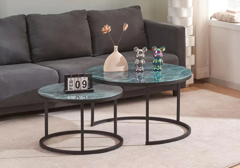 Tables gigognes noires marbre gris - Orea