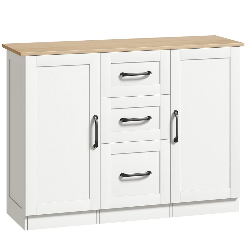 Buffet salon rangement 110 x 35 x 80,4 cm fermeture douce anti basculement style moderne en panneau de particules blanc 21_0003654
