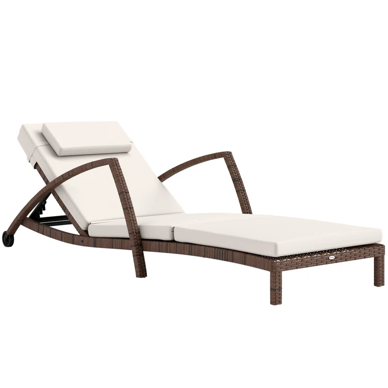 Bain de soleil forme en s 185 x 72 x 78 cm dossier 5 réglages roulettes contemporain jardin en résine tressée marron 21_0006007
