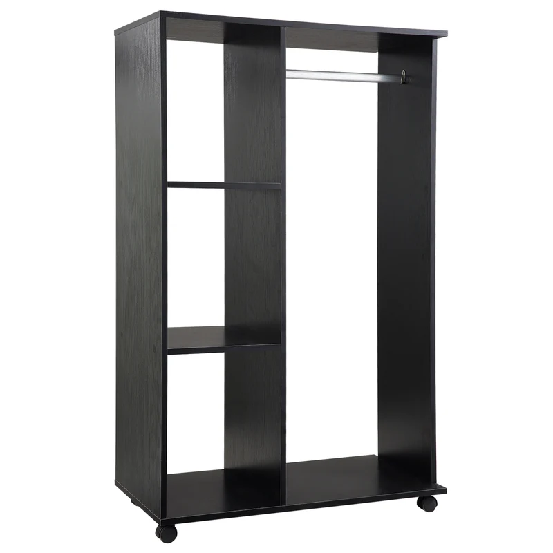 Armoire penderie mobile ouverte 80 x 40 x 128 cm avec barre de penderie moderne épuré en panneau de particules noir 21_0001404