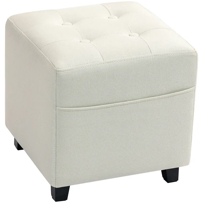 Repose pied pouf rembourré salon 35 x 35 x 35 cm poche latérale utile assise confortable scandinave en polyester crème 21_0002960