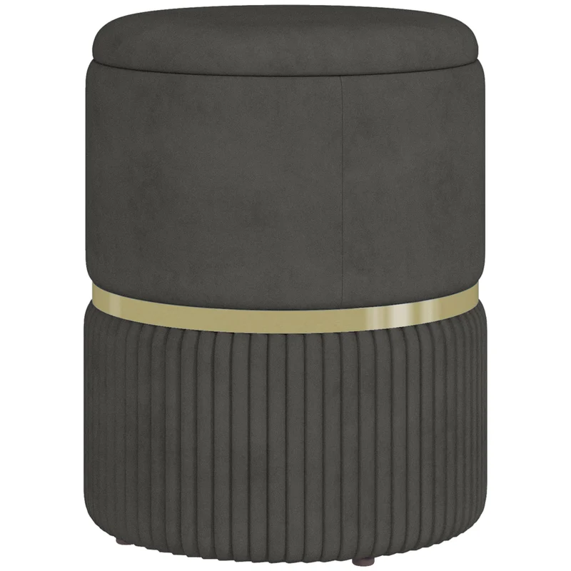 Pouf coffre rond assise d'appoint 36 x 36 x 44 cm rangement intégré confort mousse style scandinave en velours gris 21_0002931