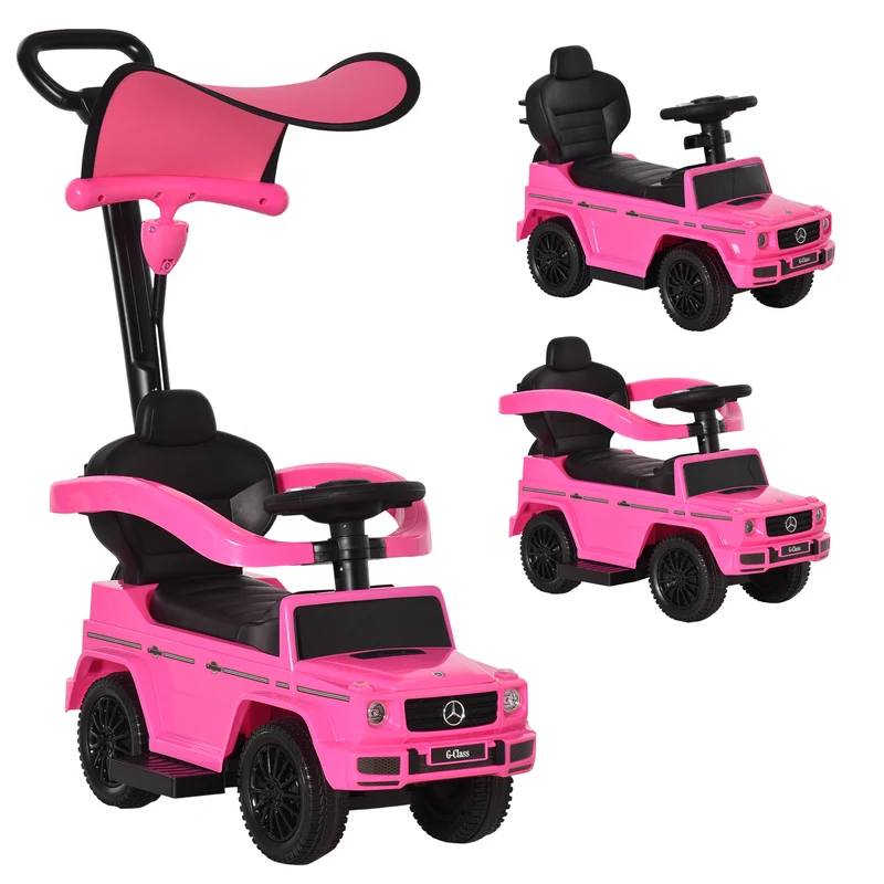 Porteur voiture à pousser enfant 12-36 mois 85.5 x 40.5 x 95 cm siège bas et coffre de rangement moderne en PP rose 21_0000472