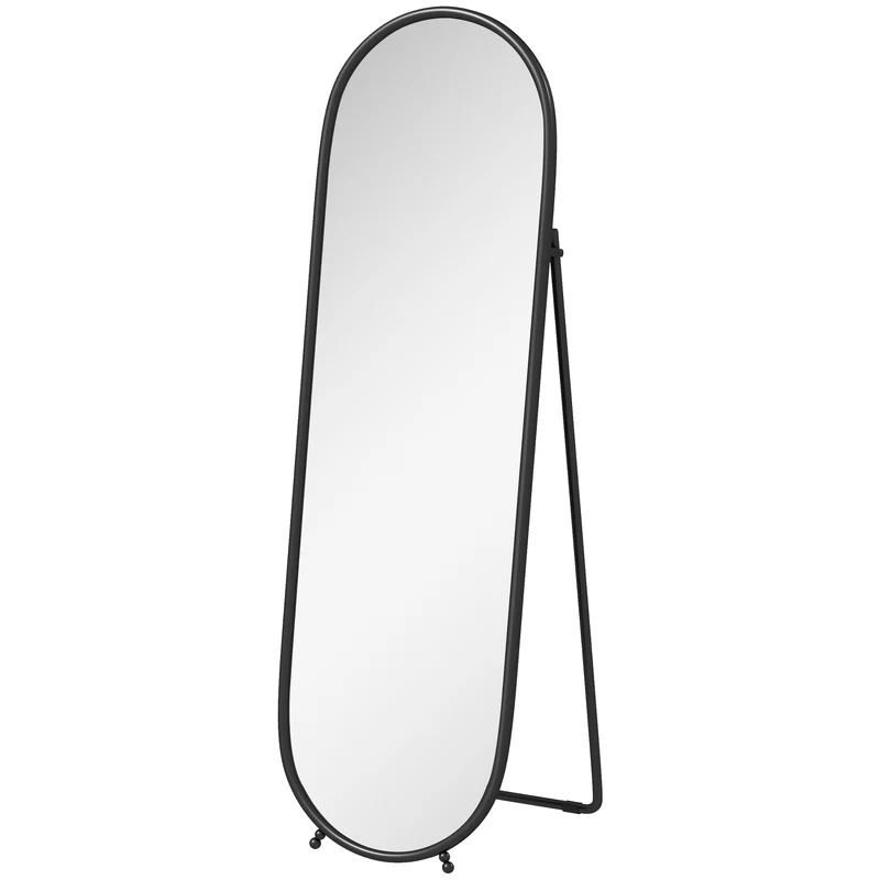 Miroir sur pied ovale pleine longueur chambre dressing 40 x 4 x 160 cm sécurité autoportant contemporain en métal noir 21_0001609