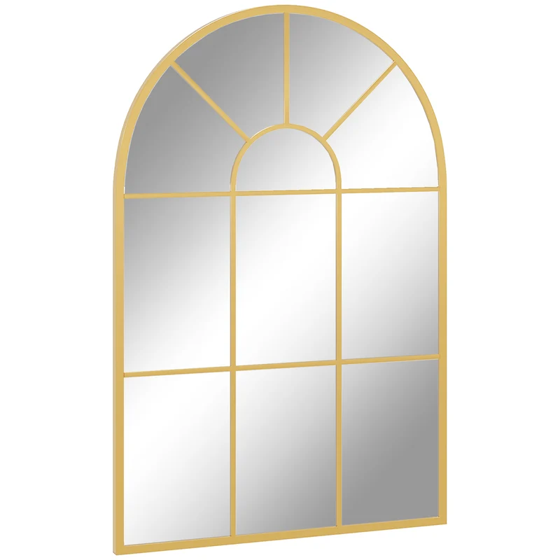 Miroir mural forme voûtée verrière 91 x 60 cm agrandit et éclaire fixation facile verre 3mm industriel en métal doré 21_0001255