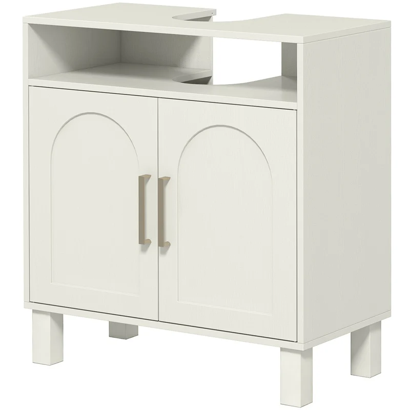 Meuble sous lavabo salle de bain 60 x 30 x 63 cm étagère réglable compact moderne épuré en panneau de particules crème 21_0002038