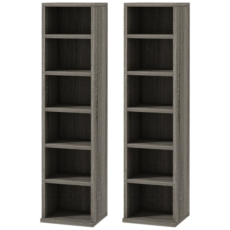 Lot de 2 étagères colonnes cd 21 x 22.5 x 88.5 cm 204 cd sécurisé épuré moderne en panneaux de particules gris foncé 21_0001799