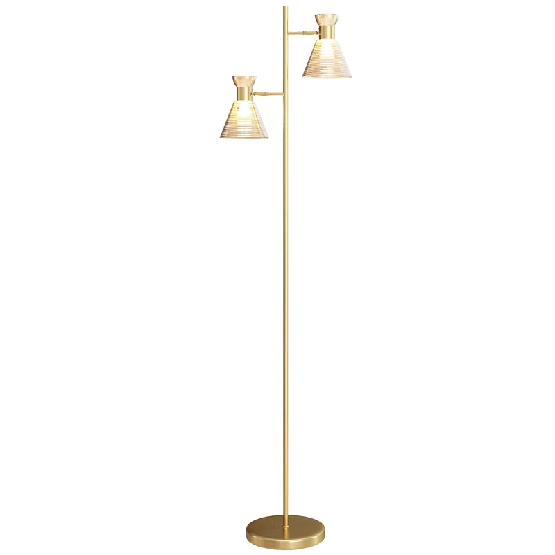 Lampadaire sur pied double tête réglable salon 42 x 25 x 165 cm lueur ciblée et d'ambiance design élégant en métal doré 21_0007052