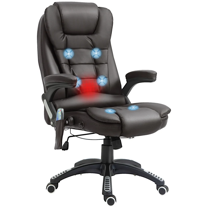 Fauteuil de bureau 62 x 68 x 111-121 cm massant dossier chauffant contemporain très cosy pour salon et bureau en PU brun 21_0006438