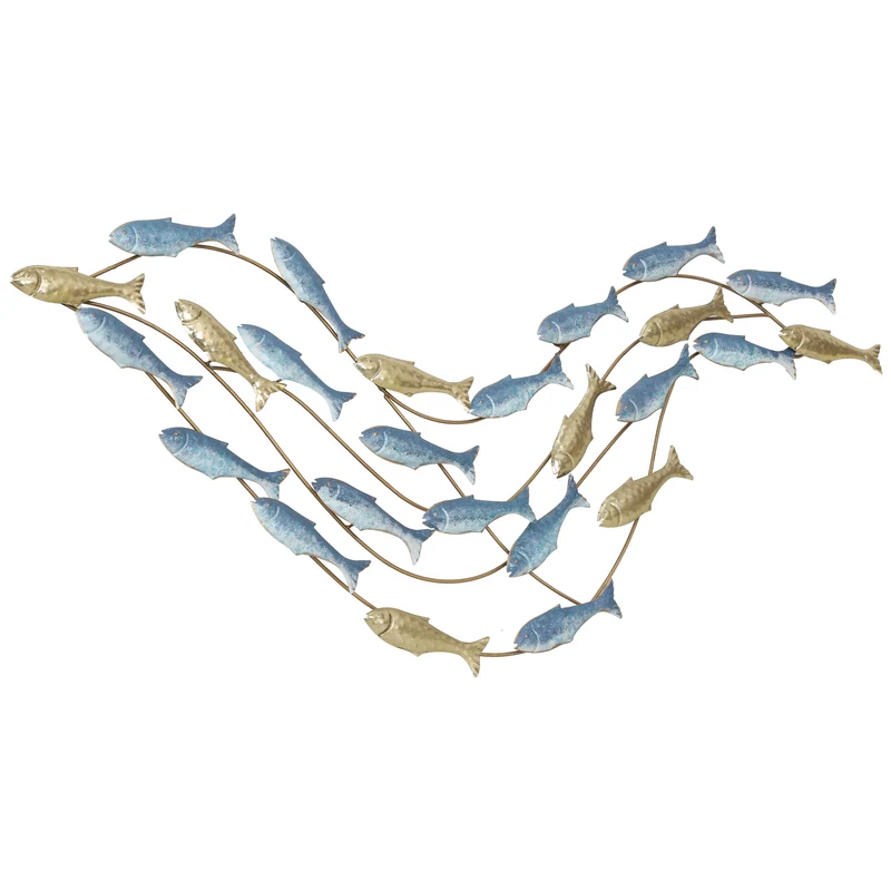 Décoration murale forme poisson salon chambre 99.7 x 3.8 x 50.2 cm point focal durable scandinave en métal bleu clair 21_0003704
