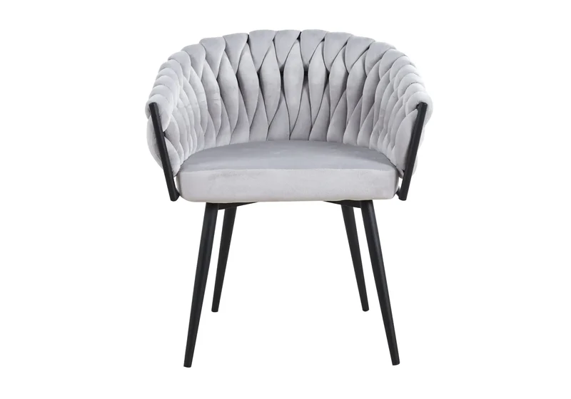 Fauteuil de table velours gris pieds noirs - Petra x2