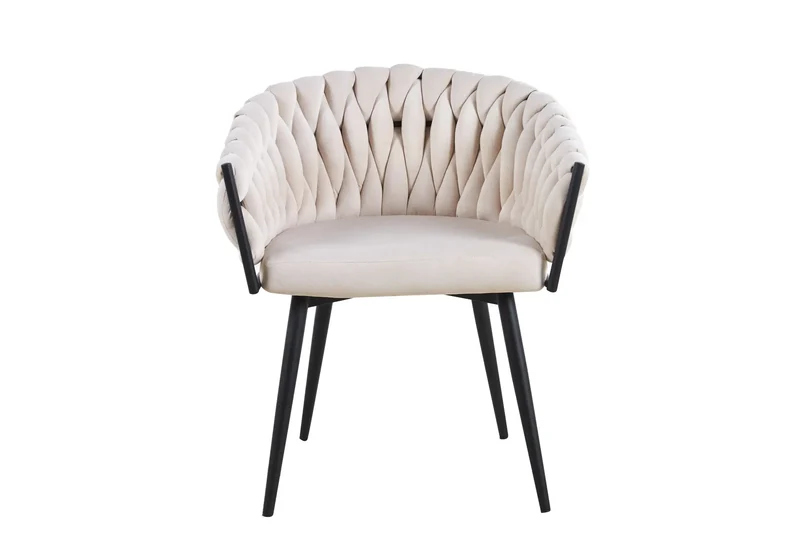 Fauteuil de table velours beige pieds noirs - Petra x2
