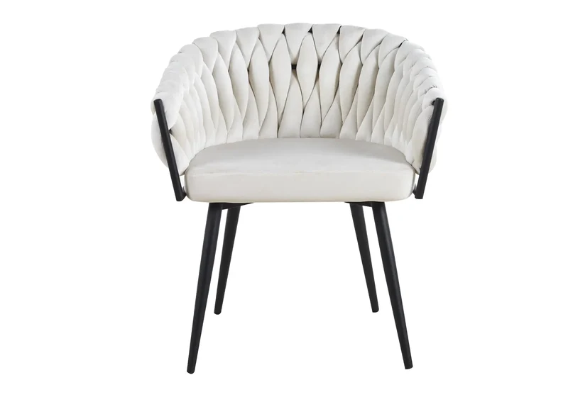 Fauteuil de table velours blanc pieds noirs - Petra x2
