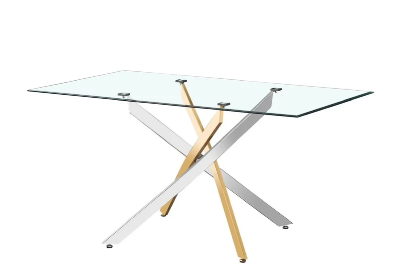 Table à manger dorée chromée verre - Joy
