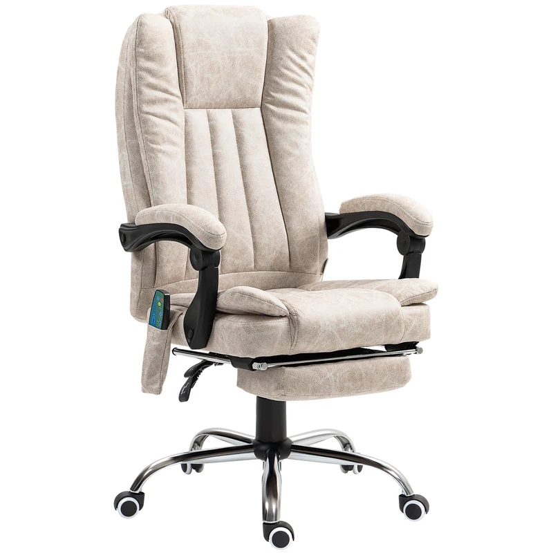 Fauteuil de bureau massant chauffant pivotant 360 inclinable 62 x 70 x 113-120 cm repose-pied moderne en polyester crème 21_0006178