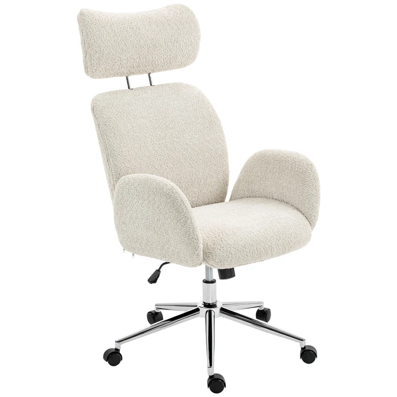 Chaise de bureau pivotante 65 x 75 x 115-123 cm dossier ergonomique appui-tête réglable moderne en tissu gris clair 21_0006315