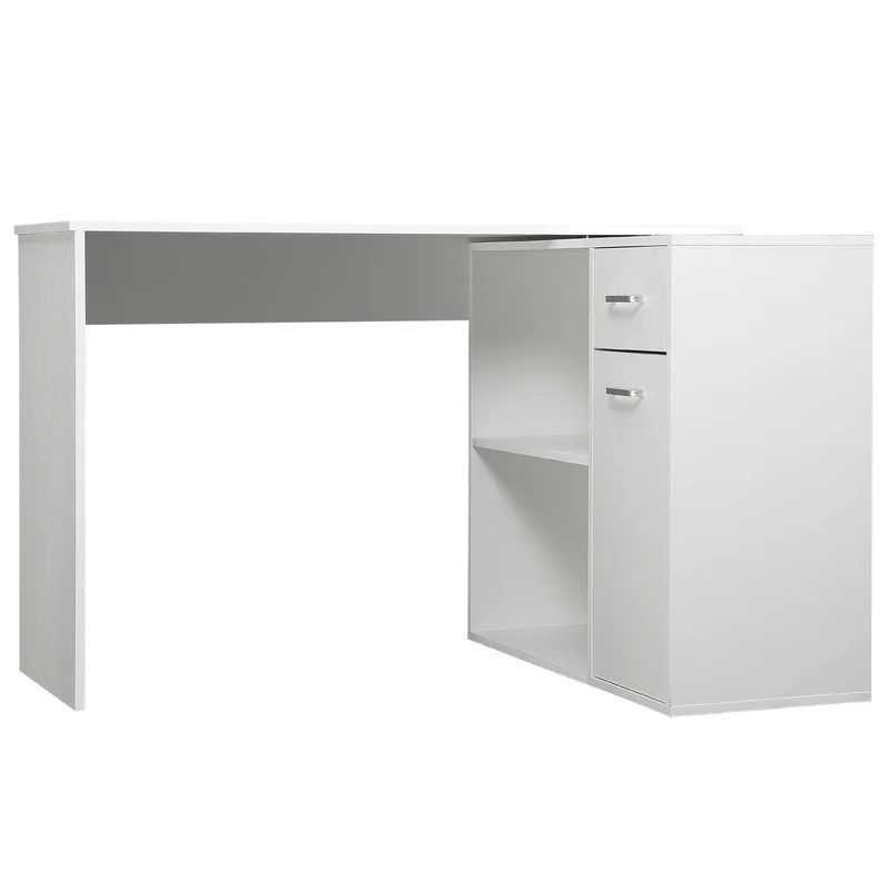 Bureau d'angle rotatif 180° 117 x 82 x 74 cm rangement intégré modulable design épuré en panneau de particules blanc 21_0002403