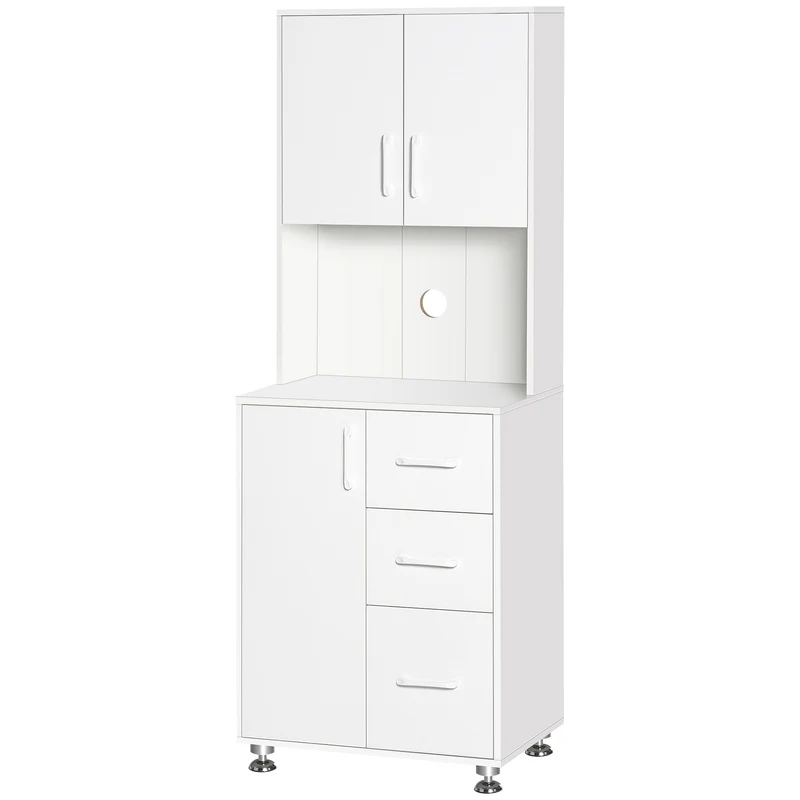 Buffet haut cuisine 60 x 40 x 160 cm rangement optimisé 3 tiroirs salon style moderne en panneaux de particules blanc 21_0002218