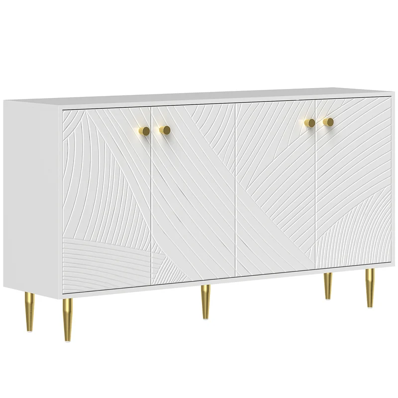 Buffet de salon 140 x 35 x 77.5 cm étagères réglables sécurité anti basculement moderne design compact en MDF blanc 21_0003457