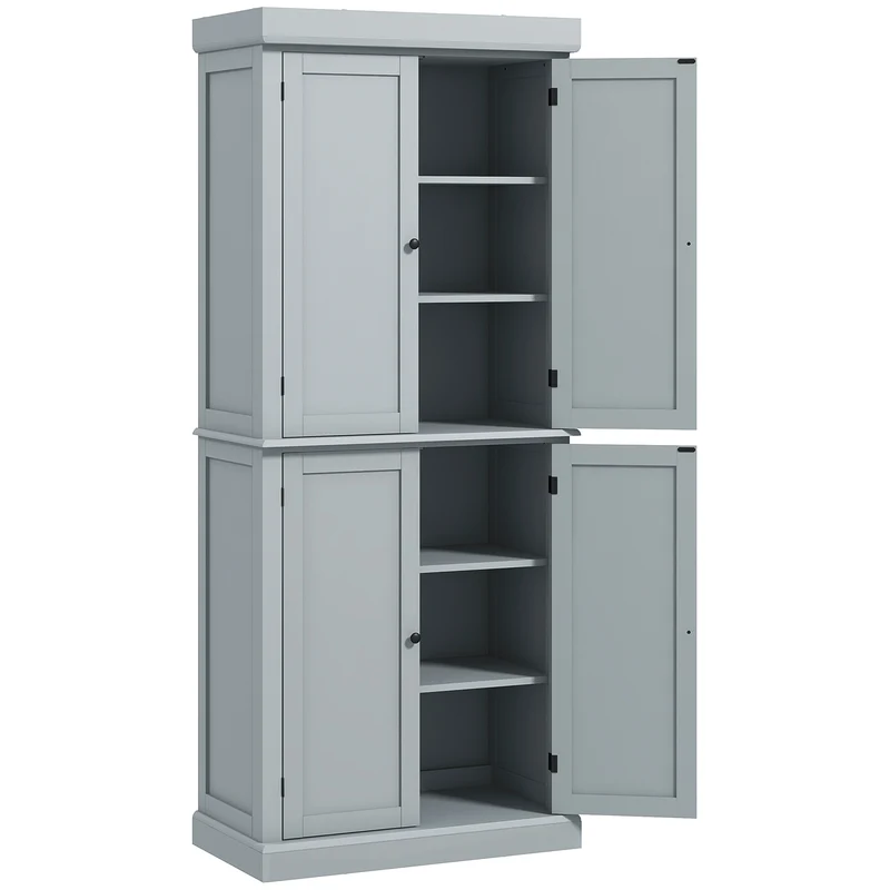 Buffet de cuisine 76 x 40,5 x 184 cm panneaux moulurés étagères réglables portes magnétiques moderne solide en MDF gris 21_0002171