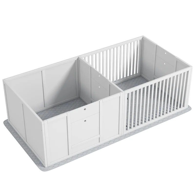 Boîte de mise bas pour chiens et chiots 166 x 80 x 50 cm porte réglable tapis absorbant scandinave épuré en MDF blanc 21_0007461