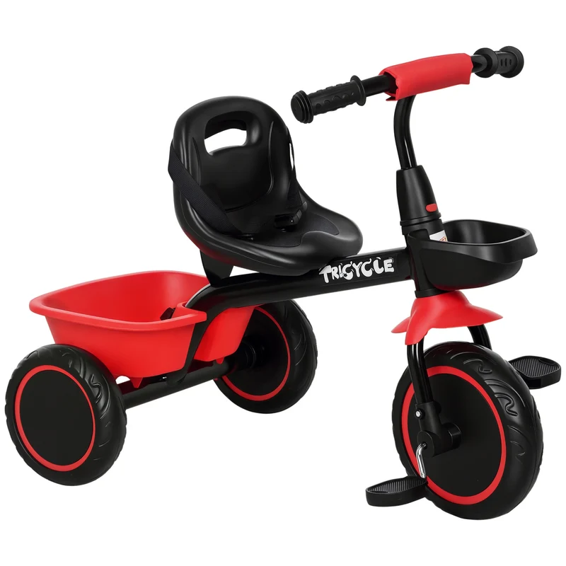 Tricycle évolutif pour enfants 80 x 48 x 63 cm siège réglable ceinture de sécurité contemporain moderne en PP rouge 21_0000537