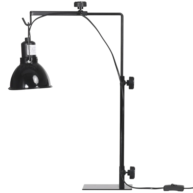 Support lampe chauffante pour reptiles 32 x 9 x 67 cm hauteur et largeur réglables base stable industriel en acier noir 21_0007854