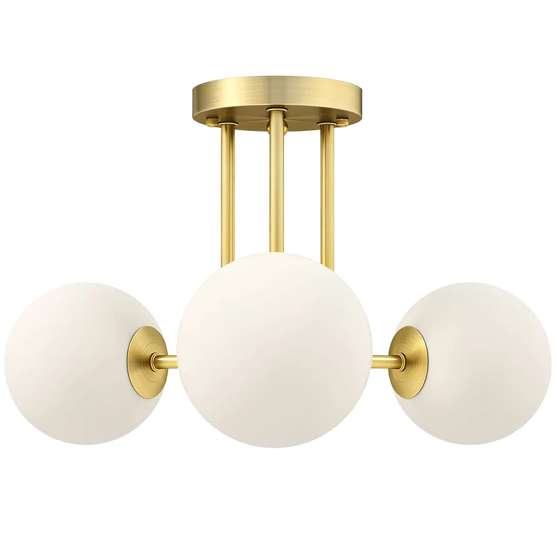 Plafonnier trois lumières abat-jours globes 42 x 42 x 26,5 cm diffusion douce ambiance cosy contemporain en métal doré 21_0007068