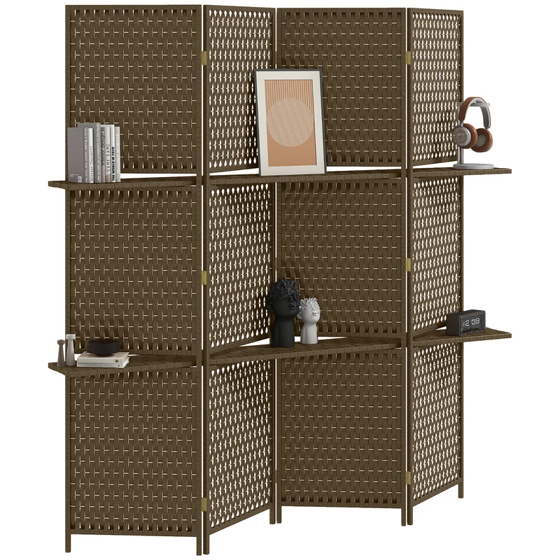 Paravent intérieur 4 panneaux 181 x 180 x 1,6 cm pliable gain d'intimité rustique décoratif ambiance cosy en bois marron 21_0001249