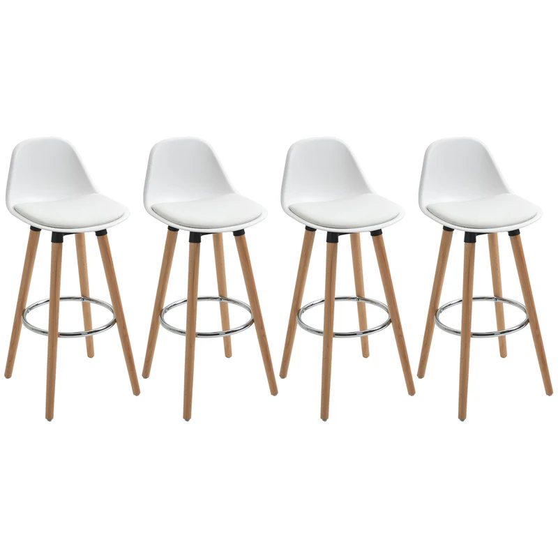 Lot de 4 tabourets de bar 38,5 x 42,5 x 91 cm assise rembourrée confort repose-pieds métal style scandinave en PU blanc 21_0002368