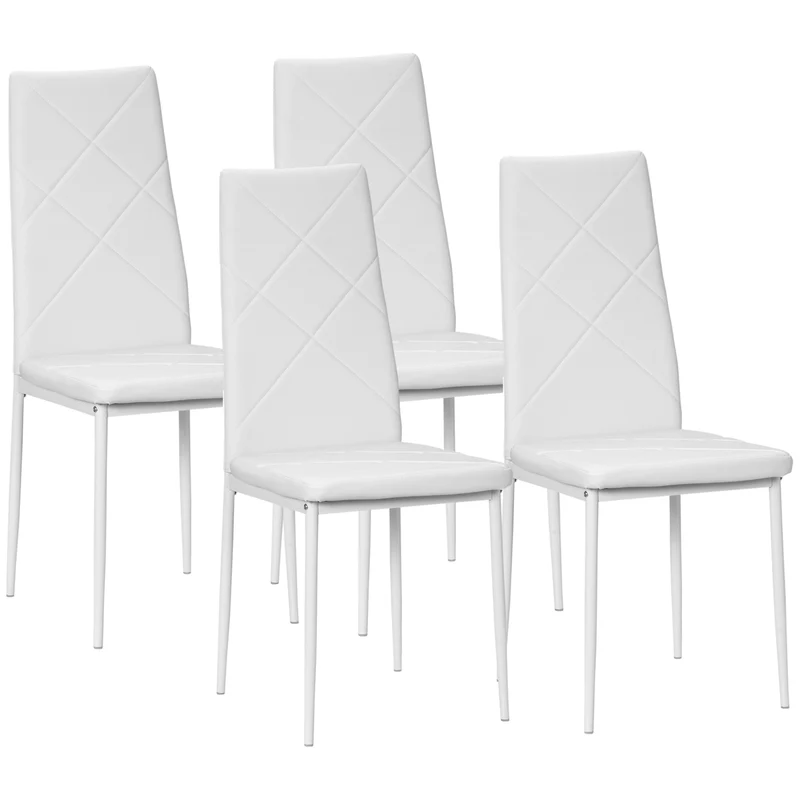 Lot de 4 chaises de salle à manger 41 x 50 x 97 cm dossier haut assise rembourrée style moderne scandinave en PU blanc 21_0002314