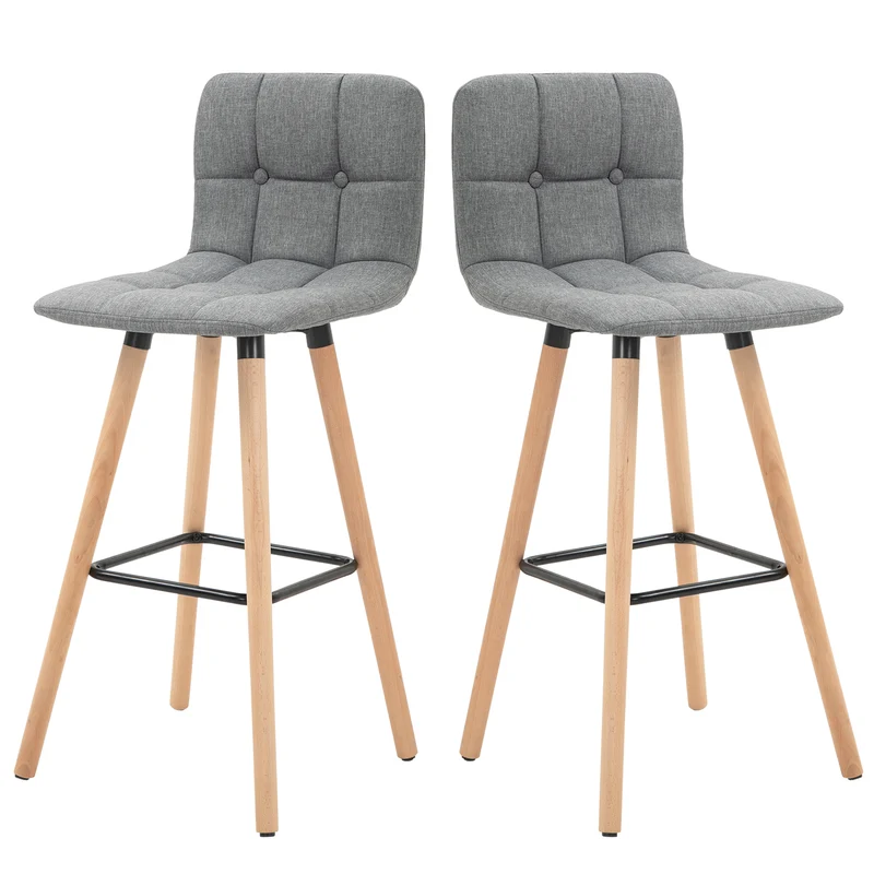 Lot de 2 tabourets de bar 41,5 x 47 x 97,5 cm capitonnés dossier et repose-pieds confort moderne cosy en polyester gris 21_0002253