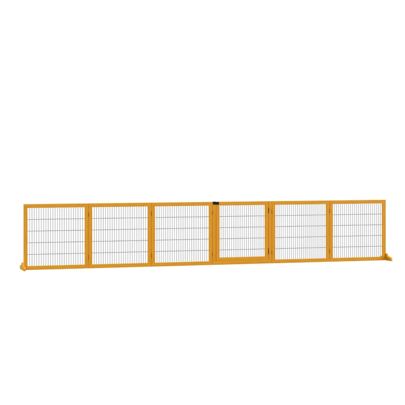 Lot de 2 barrières de sécurité pour chien modulables 432 x 36 x 70 cm pliables rustique décoratif en bois de pin jaune 21_0007503