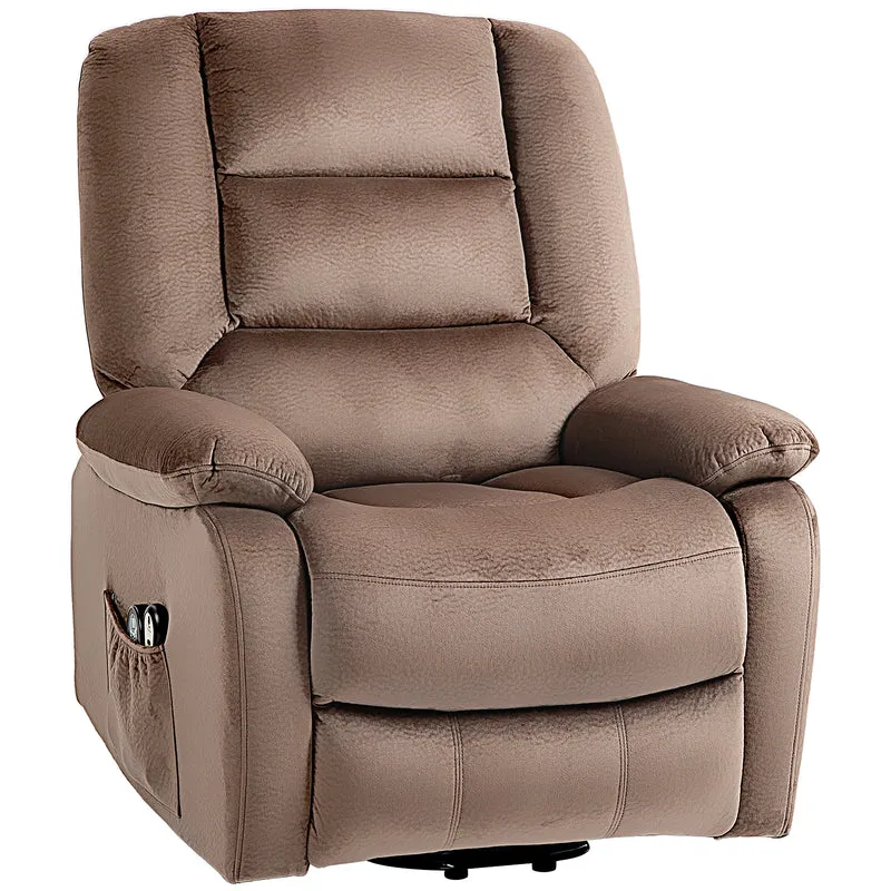 Fauteuil releveur électrique inclinable 90 x 93 x 110 cm massage chauffant aide levage moderne épuré en polyester marron 21_0000902