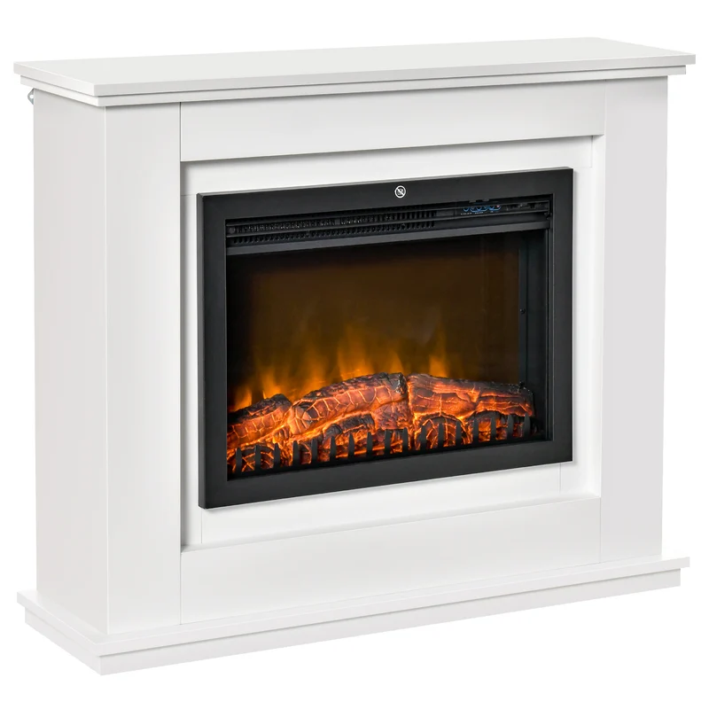Cheminée électrique grande taille salon 98 x 27,5 x 80 cm effet flammes led 3d chauffage 2000 w contemporain en MDF blanc 21_0001113