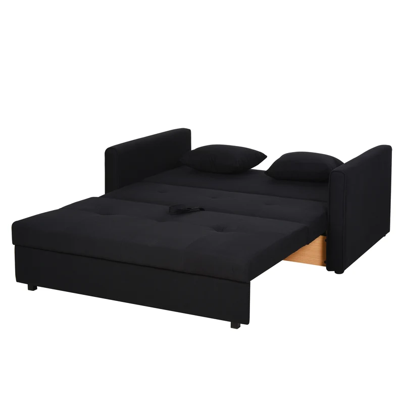 Canapé-lit 2 places convertible pour petit studio 152 x 101 x 81 cm avec coffre et 2 coussins épuré en coton gris foncé 21_0001768