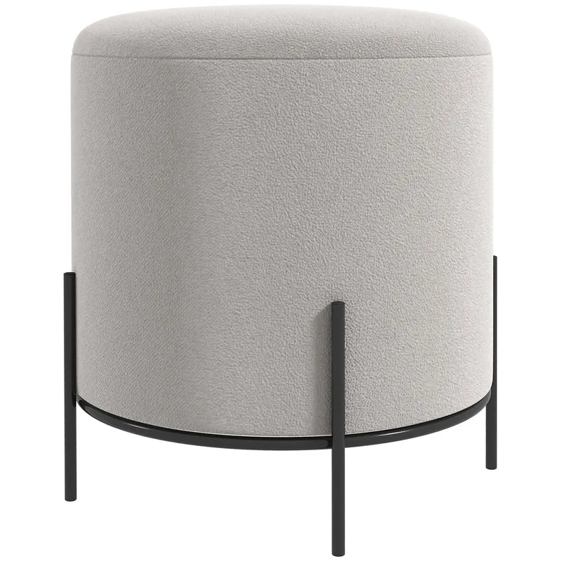 Pouf tabouret repose-pieds rond 35 x 38 cm assise rembourrée multifonction cosy moderne scandinave en velours gris clair 21_0002913