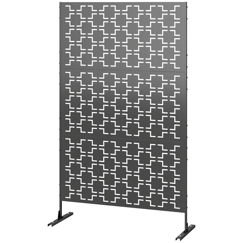 Panneau brise vue décoratif paravent extérieur 122 x 45 x 198 cm décoration séparation moderne intime en acier noir 21_0003980