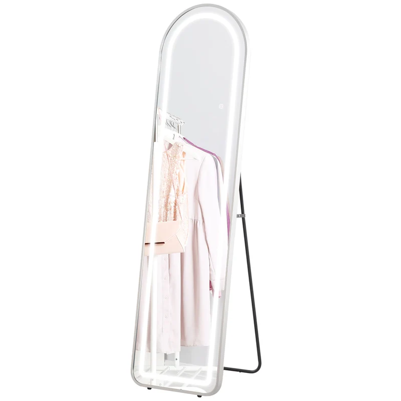 Miroir pleine longueur 150 x 40 x 5 cm éclairage led 3 couleurs réglable mémoire style moderne en verre trempé argent 21_0001634