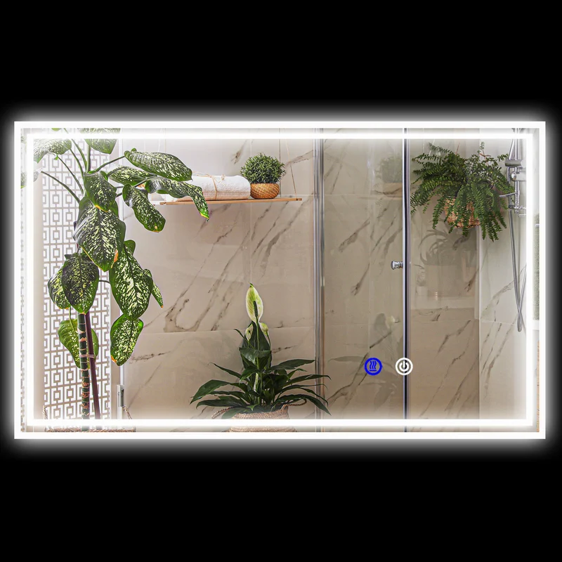 Miroir mural rectangulaire salle de bain 100 x 60 x 4 cm rétroéclairé antibuée moderne minimaliste en verre transparent 21_0002004