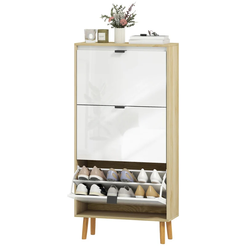 Meuble à chaussures entrée 60 x 24 x 127 cm 3 tiroirs pour 9-18 paires étagères réglables moderne épuré en MDF blanc 21_0002776