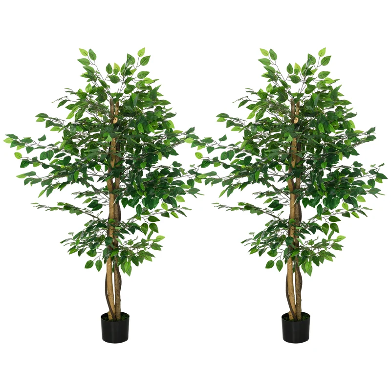 Lot de 2 plantes artificielles ficus salon 150 cm feuillage naturel branches ajustables contemporain en plastique vert 21_0001311