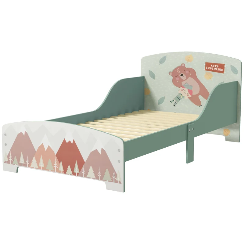 Lit enfant basse hauteur avec barrières de sécurité 77 x 143 x 60 cm idéal transition chambre scandinave en MDF vert 21_0000244