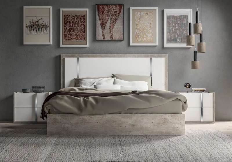 Lit 160x200 chevets blanc béton – Treviso