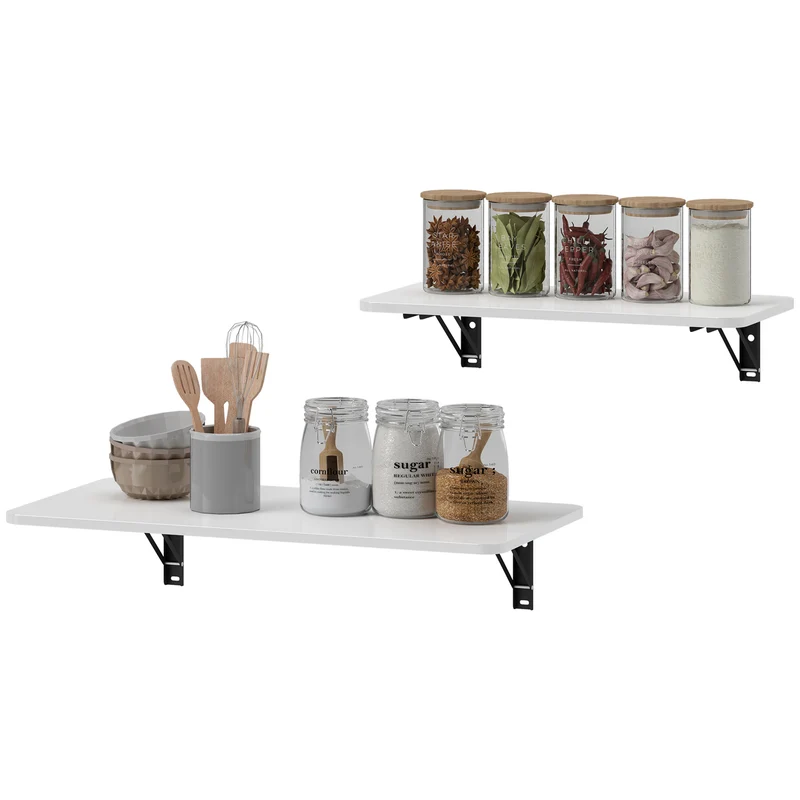 Lot de 2 tables pliantes murales rabattables 80 x 40 x 16,5 cm et 60 x 30 x 11,5 cm gain de place moderne en MDF blanc 21_0001076