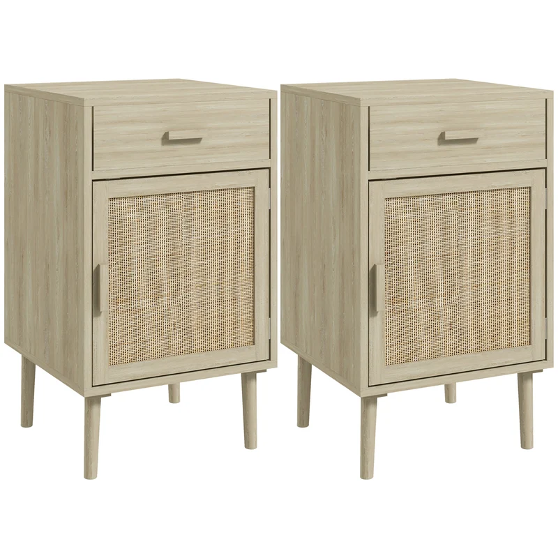 Lot de 2 tables de chevet 40 x 40 x 68,5 cm rangements tiroir étagère réglable moderne scandinave en mélamine chêne 21_0001587