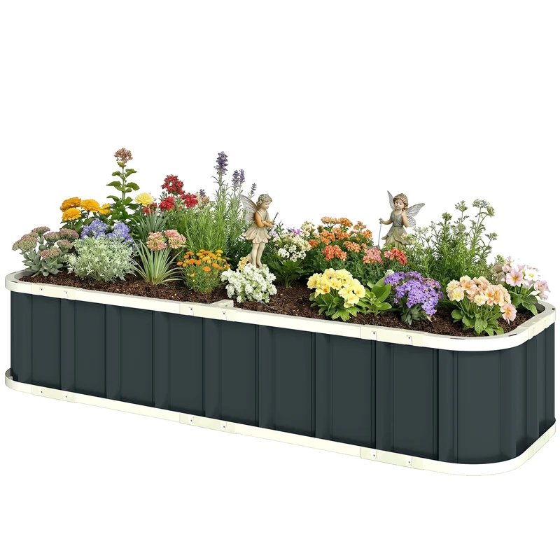 Jardinière surélevée jardin 165 x 52 x 31 cm bords pliés montage sans outil épuré contemporain en acier galvanisé gris 21_0005598
