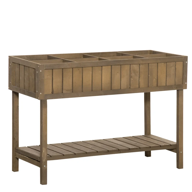 Jardinière sur pieds potager carré 110 x 46 x 76 cm 8 cases avec arrosage étagère rustique pour terrasse en bois marron 21_0004117