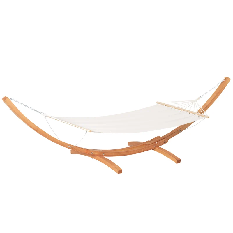Hamac de jardin sur pied 1 place 3,92 x 1,2 x 1,1 m surface large confortable charge 180 kg style rustique en bois crème 21_0004483